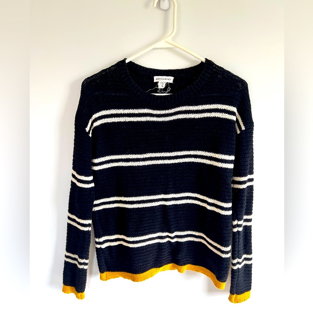 Black striped sweater with yellow trim